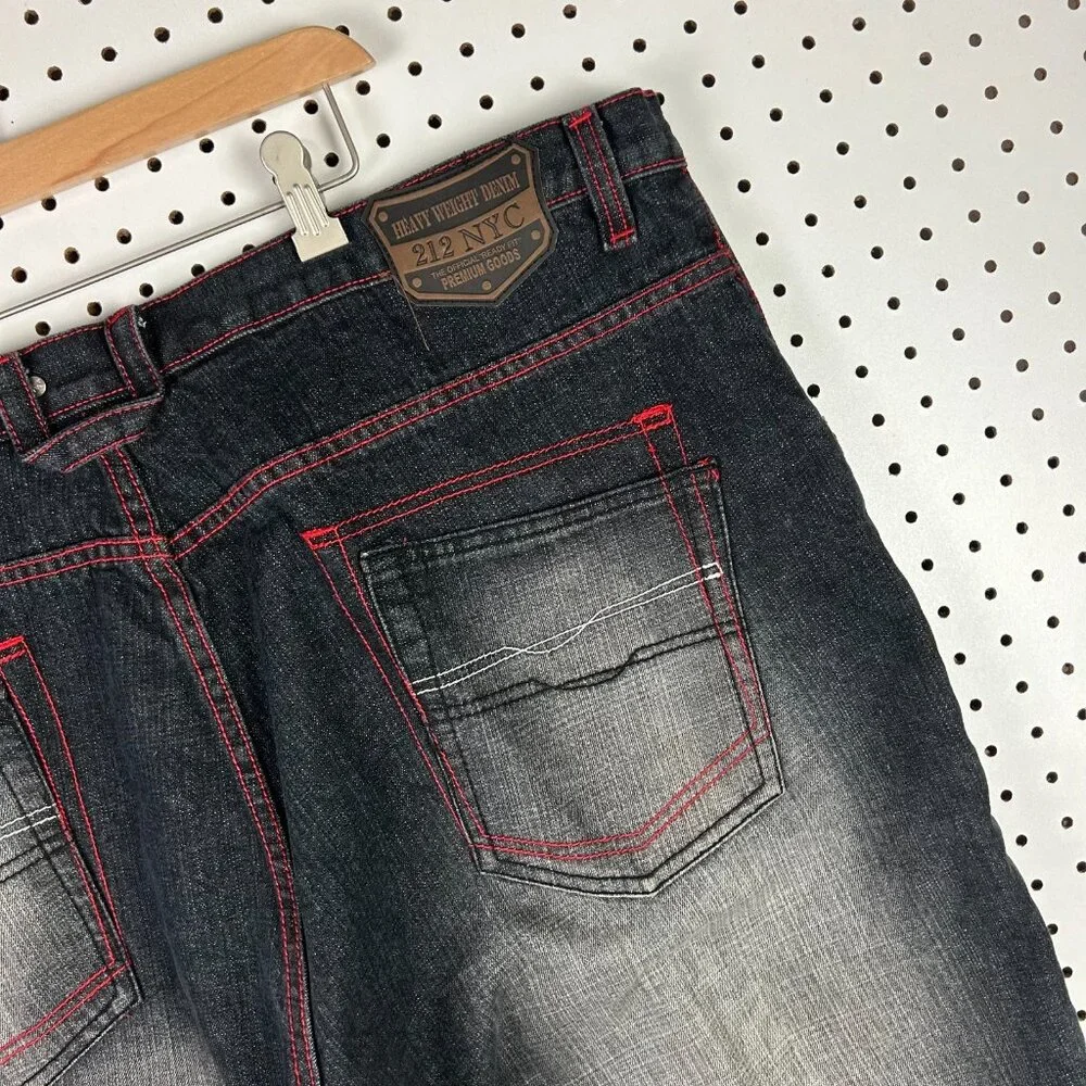 212NYC Baggy Skater Shorts Sz 46 Red Black‎ Stitched Gothic Punk SOUTHPOLE STYLE